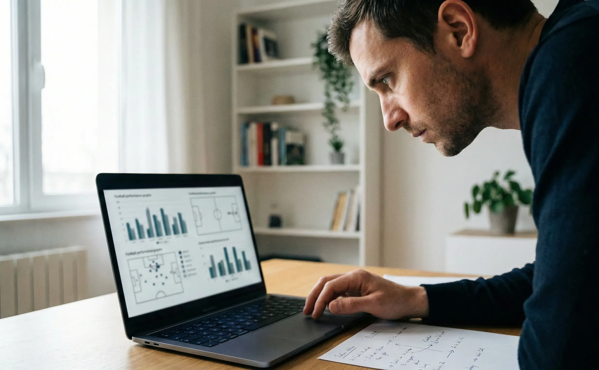 Analista sportivo studia dati delle partite di calcio