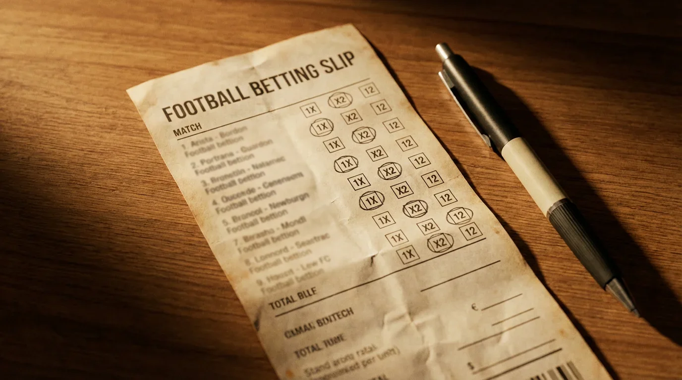 Schedina con doppia chance evidenziata accanto a un campo da calcio visto dall'alto