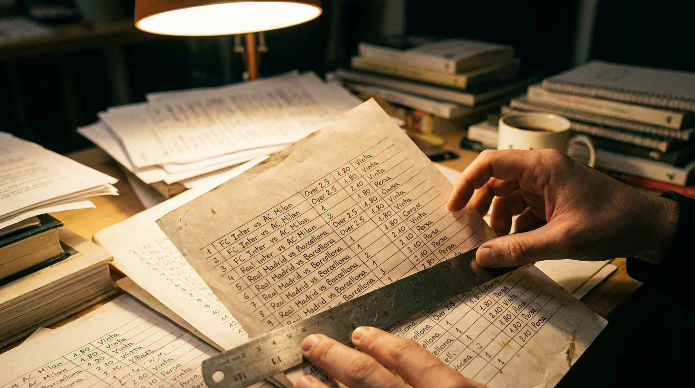 Foglio con schema dettagliato di combinazioni per un sistema di scommesse a sei eventi