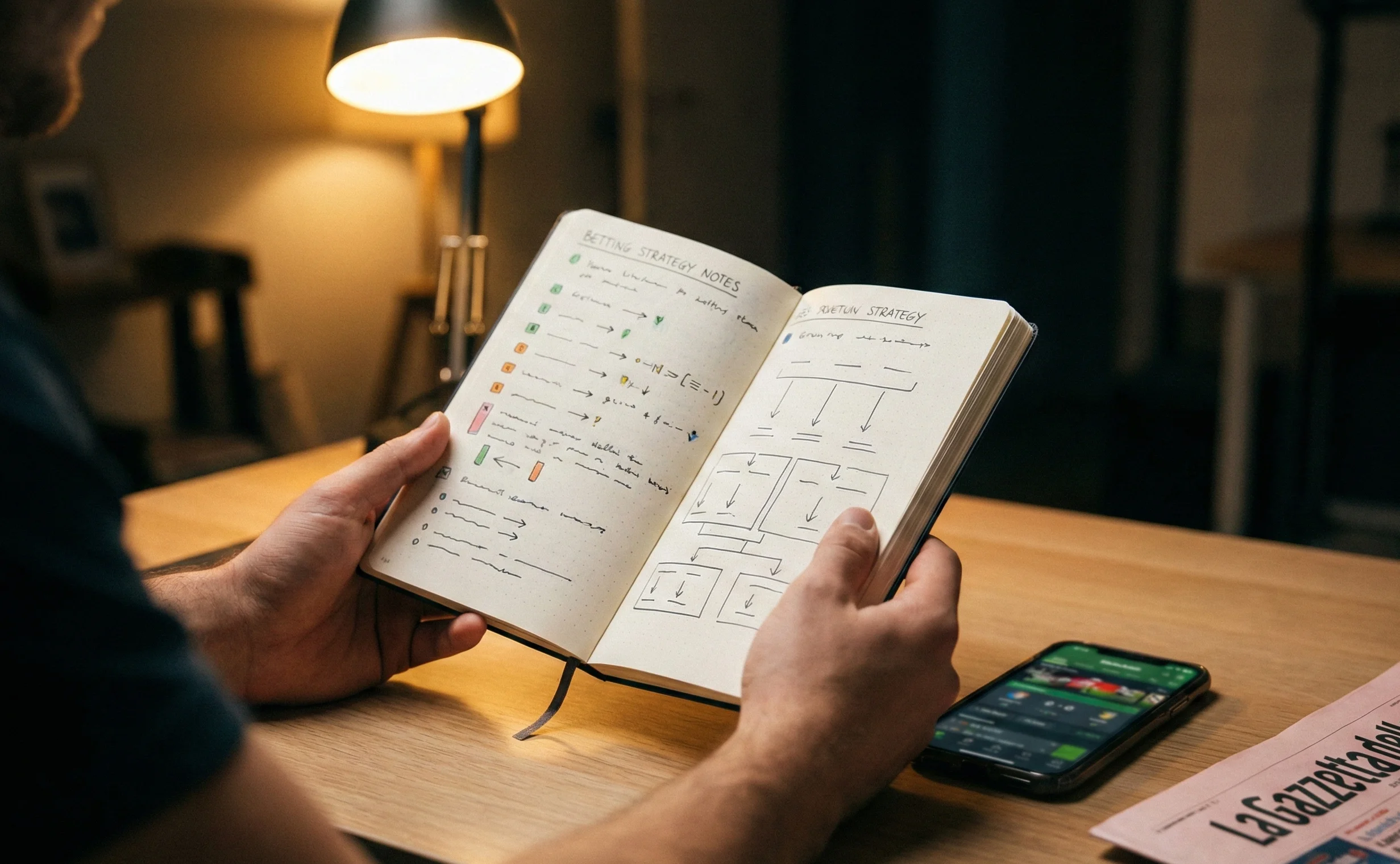 Tavolo con schedine e appunti sulle tipologie di sistemi scommesse