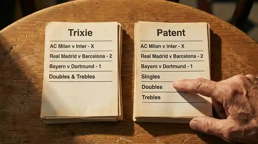 Due schedine di scommesse affiancate con tre eventi ciascuna e risultati diversi evidenziati