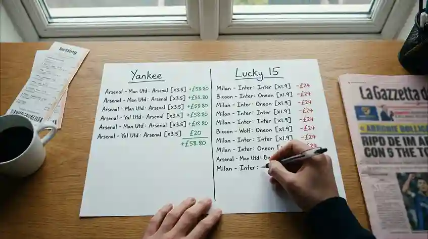 Foglio diviso in due colonne con il confronto numerico tra sistema Yankee e Lucky 15